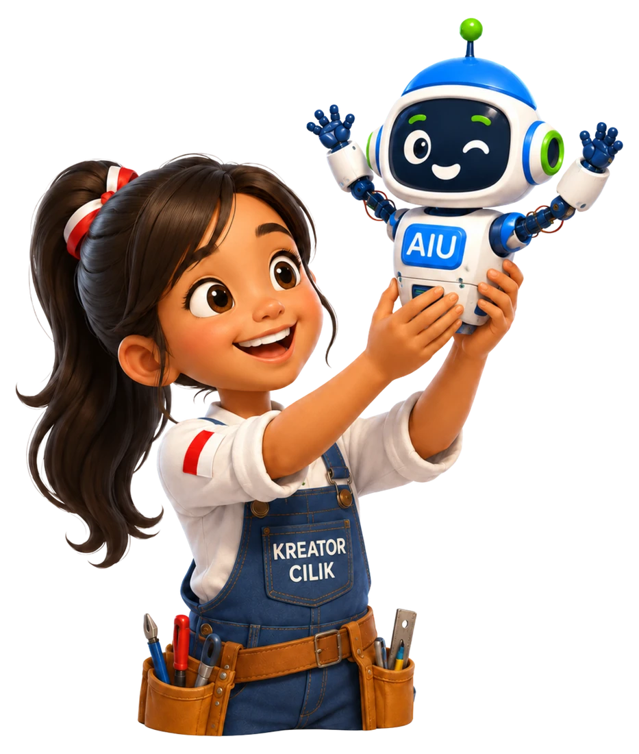 A girl proudly showing the AI robot she built