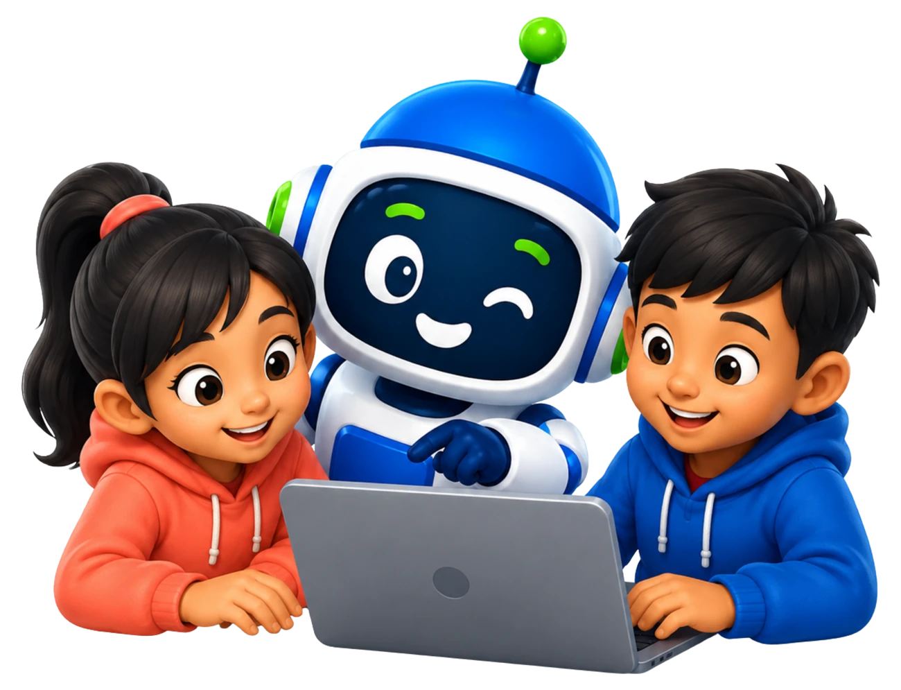 Children learning together with the AIU robot